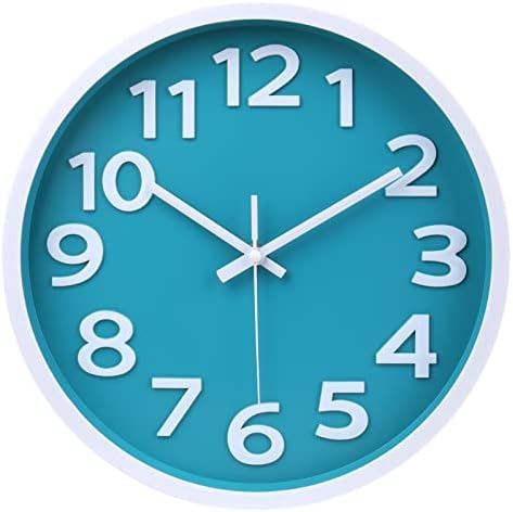 Wall Clock Silent Non Ticking Indoor Outdoor Clock Battery Operated Easy to Read Analog Decorative Clocks for Bedroom Office Home Patio Pool Porch Decor,12 Inch Aqua