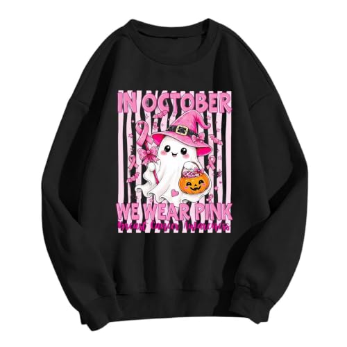 Womens Sweatshirt in October We Wear Pink Tops Pink Ribbon Breast Cancer Awareness Pullover Halloween Sweatshirts - image 3