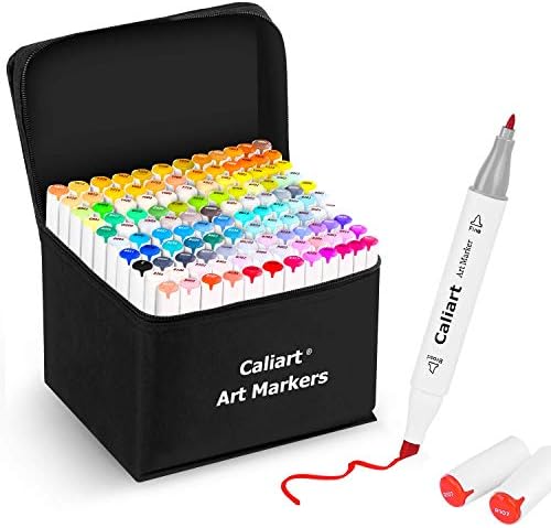 Caliart 121 Colors Artist Alcohol Markers Dual Tip Art Markers Twin Sketch Markers Pens Permanent Alcohol Based Markers with Case for Adult Kids Coloring Drawing Sketching Card Making Illustration