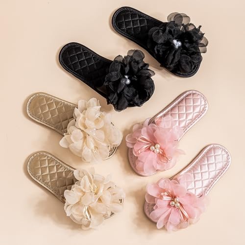 Premium Luxury Satin Silk All Seasons Comfort Lace Flowers Women's House Slippers Non Slip Indoor Soft Home Slip On Shoes2
