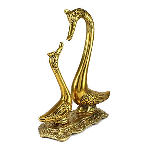 Figurine couple de cygne doré objet d'art en métal ciselé