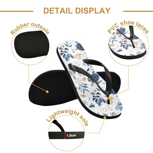 ALAZA Blue Turtle Doodle Flip Flops for Women Fashion Beach Slippers Comfort Mens Flip Flops Non-Slip Rubber Shower Slippers Sandal for Hotel Travel Sport,XS3