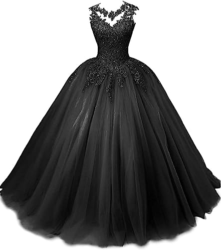 Robe de soirée Quinceanera en tulle noir à volume majestueux