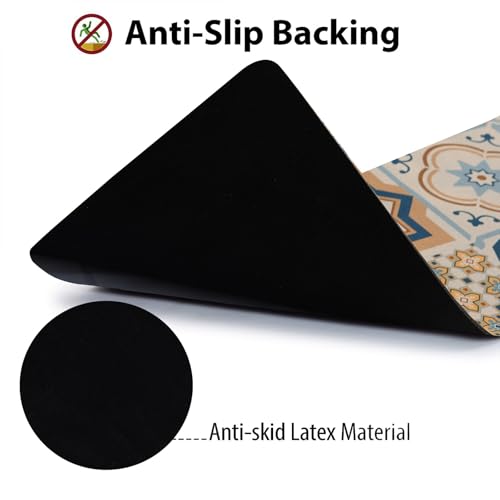 Image of HomeCloud Rubber Kitchen Mats for Floor Set of 2 Pcs | Non-Skid, Soft Absorbent Rugs for Kitchen, Laundry, and Hallway | 120x40cm, 40x60cm| 4mm Thickness, Beige Blue Multi, Rectangular
