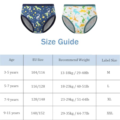 FedMois 8er Pack Jungen Boxershorts Slips Unterhosen Baumwolle Pantys Unterwäsche, Dinosaurier und Planeten, 3-5 Jahre