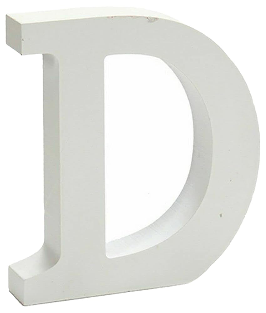 Letra D de madera blanca ideal para decorar mesas de bodas y dormitorios infantiles