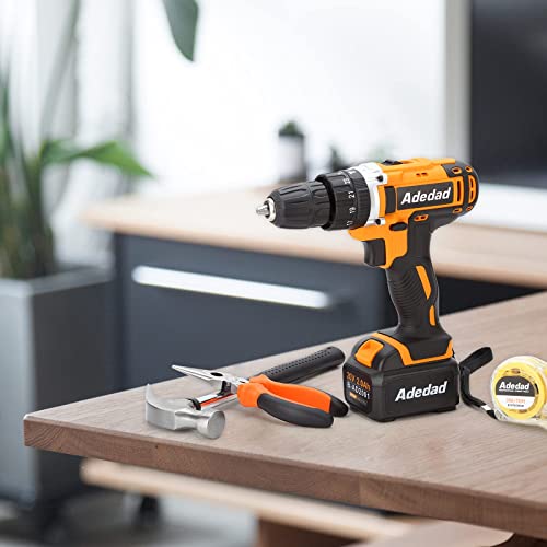 Adedad 20V Cordless Drill Set Electric Power Drill Kit With 2 Batteries And Charger,300 In-Lbs Torque, 3/8 Inch Keyless Chuck, 23+1 Position,2 Variable Speed, Led Light And 48Pcs Accessories #TOP6