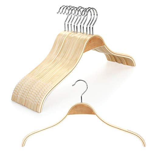 TOPIA HANGER Slim Natural Wood Hangers 10 Packs with Extra Soft Rubber Grips, High-Grade Fashion Non-Slip & Wrinkles Hanger for Camisole, Sweater, Jacket, Dress, Coat -CT15N TOPIA HANGER Slim Natural Wood Hangers 10 Packs with Extra Soft Rubber Grips, High-Grade Fashion Non-Slip & Wrinkles Hanger for Camisole, Sweater, Jacket, Dress, Coat -CT15N