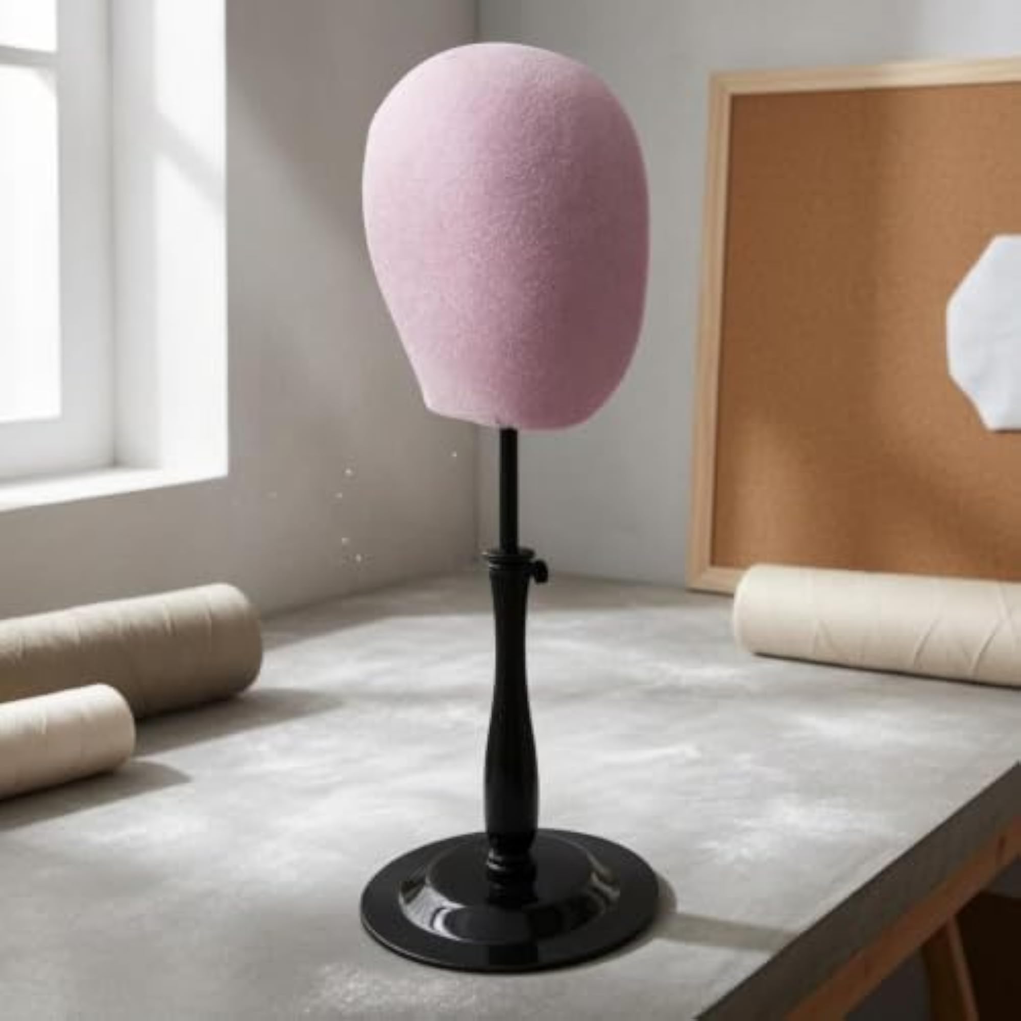 Adjustable Hairpiece Display Stand with Round Iron Base