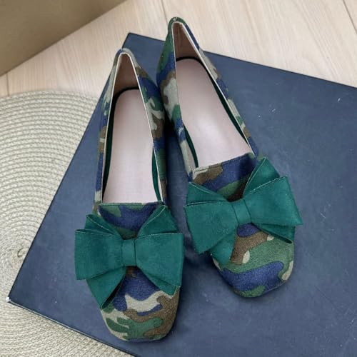 Image of WENJIAZHIZHI Square Toe Bow Ballet Slip-On | Classic Suede Finish,Chic Bow Detail,Effortless Everyday Style,Wedding Party Office,Plus Size Available