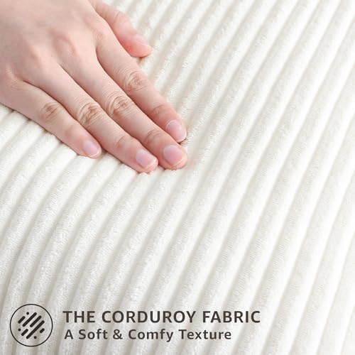 Image of Mecatny Corduroy Decorative Throw Pillow Covers 24x24 Set of 2 for Sofa Living Room, Soft Neutral Boho Couch Pillow Covers for Home Decor, White