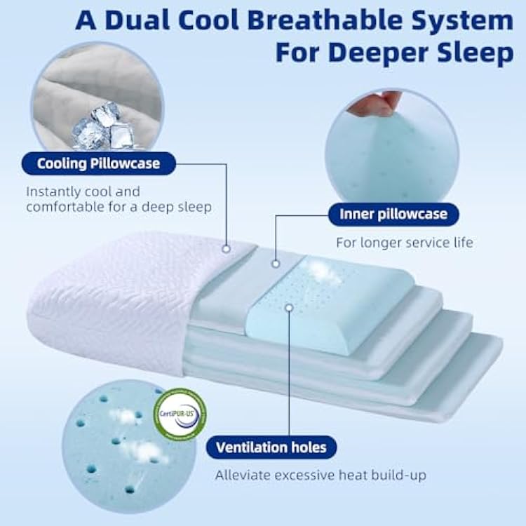 Adjustable Thin Memory Foam Pillow - 4 Heights from 1.2 to 4.8in, Cervical Pillow for Neck Pain Relief, CertiPUR-US Neck Support Pillow for Side Sleepers, Back/Stomach Sleepers, a Removable Cover