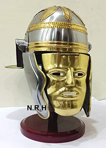 Nautical Replica Hub Medieval Barbuta Helmet Knights Silver Crusader Armour Halloween Helmet (Steel) With Wooden Stand