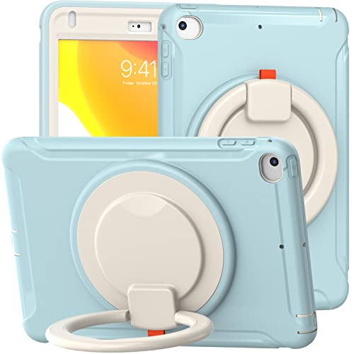 iPad Mini5 ケース Mini4 ケース 2015/ 2019 モデル (7.9インチ) リング付き 衝撃吸収 軽い 頑丈 360°回転スタンド 多方向 ハンドル付 ミニ5 ミニ4 カバー 落下防止 キズ防止 キッズ iPad Mini 第5世代/ 第4世代 ケース, アイスブルー