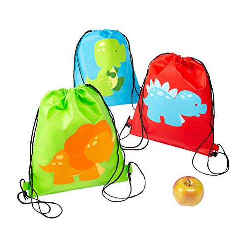 Dinosaur Party Favors Drawstring Backpacks - Dinosaur Birthday Party Supplies - 12 pack