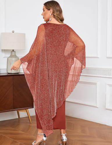 Image of ZOMVA Plus Size Elegant Formal Dress Long Cape Overlay Wedding Guest Formal Cocktail Mother of Bride Outfit