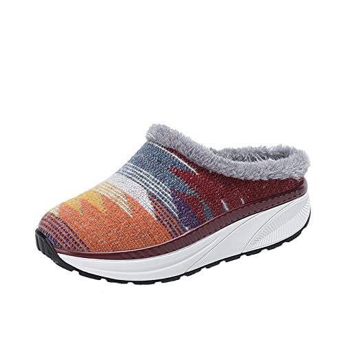 Women's Platform Slipper Winter Fur Lined Shoes Warm Mules Outdoor Shoes Home Slippers