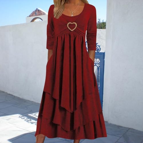 2025 Boho Dress for Women Weeding Guest Ruffle Irregular Hem Swing Maxi Dress Heart Tiered Long Dresses2
