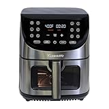 Kenmore 8 Quart Air Fryer - Aerogrill, Non-Stick Frying Basket, French Fry, Digital Touch Screen, 12 Presets, Freidora Eléctrica, Countertop Cooking Kitchen Appliance, Stainless Steel, Black