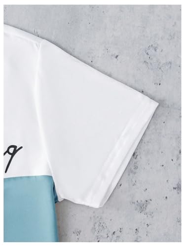 SweatyRocks Boy's 2 Piece Outfits Letter Print Colorblock Short Sleeve T Shirt and Jogger Pants Set4