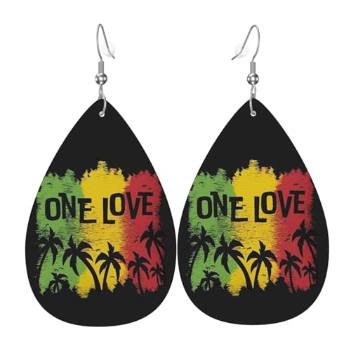 One Love Music Reggae Rasta Earrings For Women Girls Lightweight Teardrop Dangle Earrings Jewelry Gift