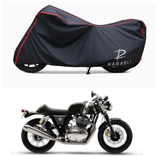 Image of Waterproof Bike Body Cover Compatible for | Royal Enfie Continental GT 650 Racing | Taffeta Fabric, Red Piping Design, Bottom Elastic Fit | Dustproof, Sun UV & Rain Protection for All Bikes