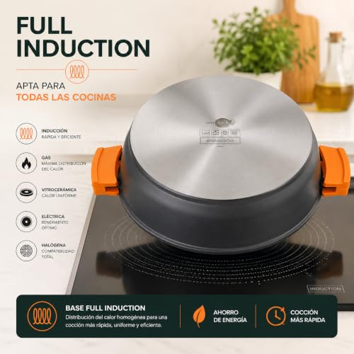 Miniatura 3 de Wecook! Ecochef Titanio Cazuela Baja Inducción Tapa De Cristal 30cm, 5 Capas Antiadherente Quantanium Ecológico Sin Pfoa, Aluminio Fundido 5mm, 7,5cm Alto, Asas Silicona, Vitrocerámica, Gas, Horno