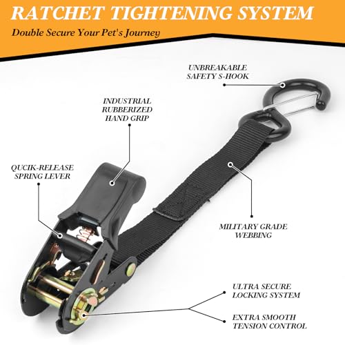 Truck Bed Dog Tether for Two Dogs,Ratchet Tightening Adjustable Double Safety Truck Bed Dog Leash System for Pickup, SUV, Cars & Trucks Truck Bed Dog Tether for Two Dogs,Ratchet Tightening Adjustable Double Safety Truck Bed Dog Leash System for Pickup, SUV, Cars & Trucks