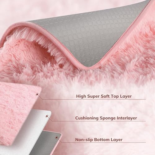 image for Ophanie Pink Rug for Bedroom Girls, Kids Fluffy Kawaii Fuzzy Furry Sha