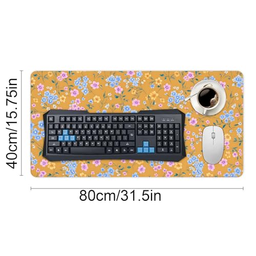 Image of Yellow Flowers Extended Gaming Mouse Pad, with Stitched Edges Large Mouse Pad Desk Protector, Rubber Base Mousepad Keyboard Mouses Mat for Work Game Office Home- 32 inch X 16 inch Inch