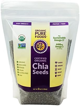 Organic Pure Foods Chia Seeds - 3 Pound Bag. NON-GMO.