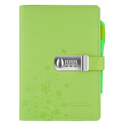 A5 Lockable Faux Leather Diary Note Book Travel Writting Notepad Journals for Notes Sketchbook Birthday Gifts,145x210mm,TPN099 (Green) Cover