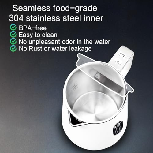 Image of 1.5L Electric Kettle Stainless Steel, Double Wall Cool Touch Teapot, Fast Boil,5 Temperature Control, LED Display, Auto Shut-Off,Keep Warm Function (Porcelain White)