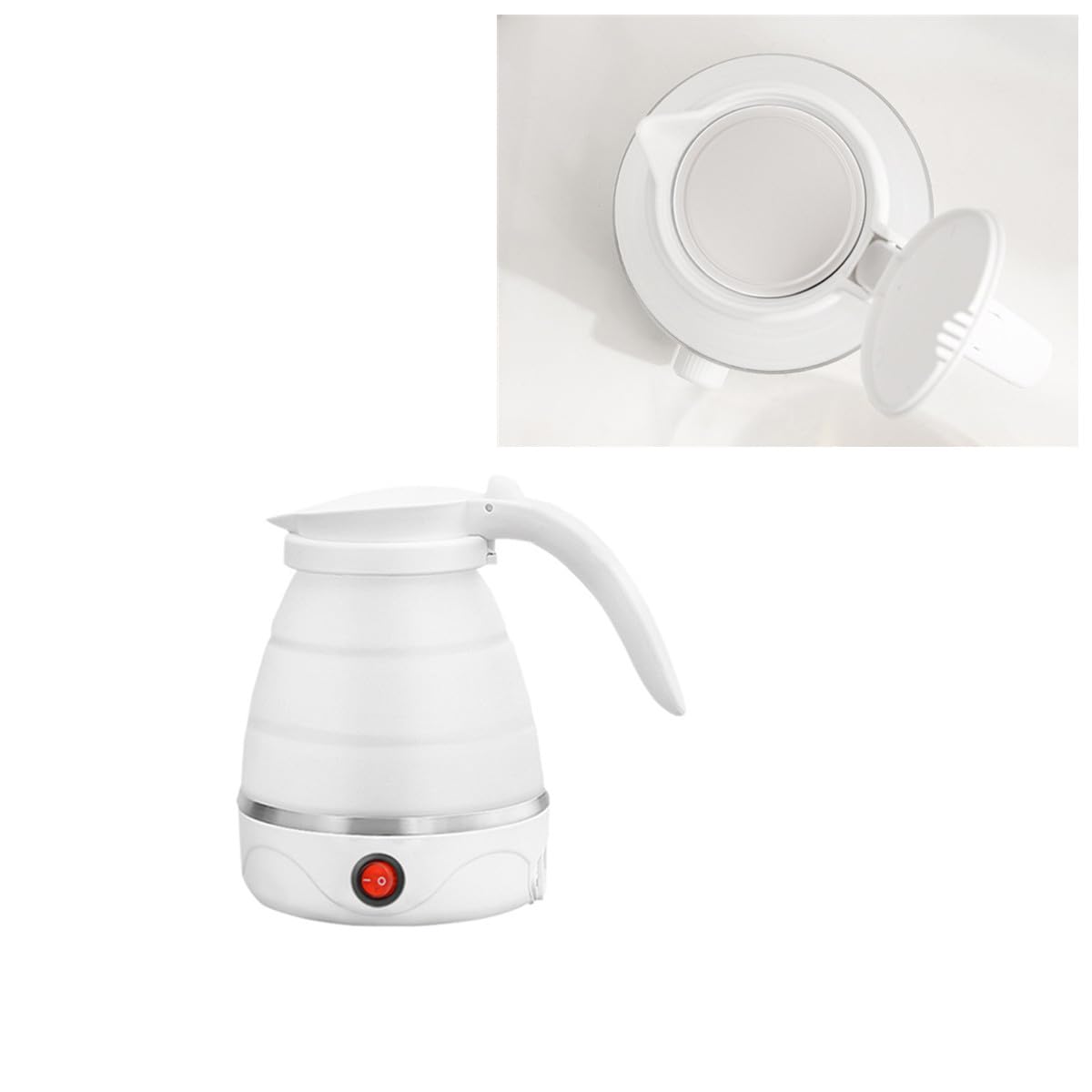 Hervidor eléctrico plegable de viaje, caldera de agua plegable de silicona, tetera portátil para café, olla de hervir agua rápida con cable de alimentación separable 110 V (blanco) 5