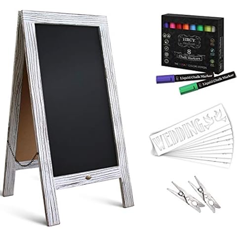 HBCY Creations Rustic Magnetic A-Frame Chalkboard Deluxe Set / 8 Chalk Markers + 10 Stencils + 2 Magnets! Chalkboard Sign/Large (100cm x 50cm) Sturdy Sandwich Board (The Deluxe Set)… Cover