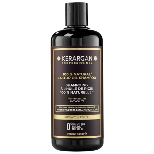Kerargan - Shampoing Anti-Chute à l'Huile de Ricin - Fortifie & Favorise la Croissance - Cheveux Secs et Cassants - Enrichi en Kératine, Huile d'Argan, Aloe...