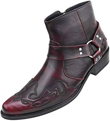 Amali Rancho - Men's Western Boots, Designer Cowboy Boots for Men, Manmade Leather - Wingtip High Rise Boots - Color: Burgundy - Size: 8.5