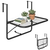 Outsunny Mesa Colgante de Balcón con Brazo Regulable y Altura Ajustable en 3 Posiciones Marco Metálico Carga Máx. 30 kg 60x56x50 cm Negro