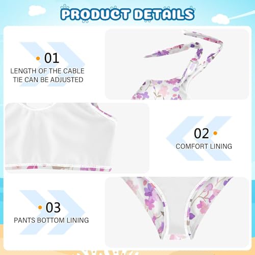 KLL Lilac and Pink Flowers Girl 2 Piece Bikini Sets Beach Bathing Suit Swimming Suits Cute Shoulder Strap4