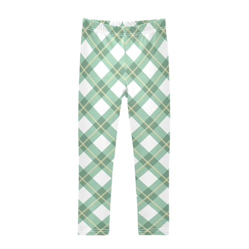 Pastel Green Tartan Girls Leggings,Workout Leggings for Girls Toddler Athletic Leggings Size for 3-10T