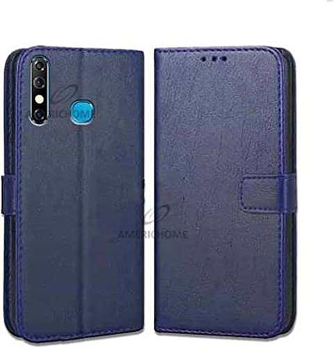 Image of Inside Rubber TPU with Card Pockets Magnetic Closure Protection Compatible with Infinix Hot 8, X650C, X650B, X650, X650D (Blue)