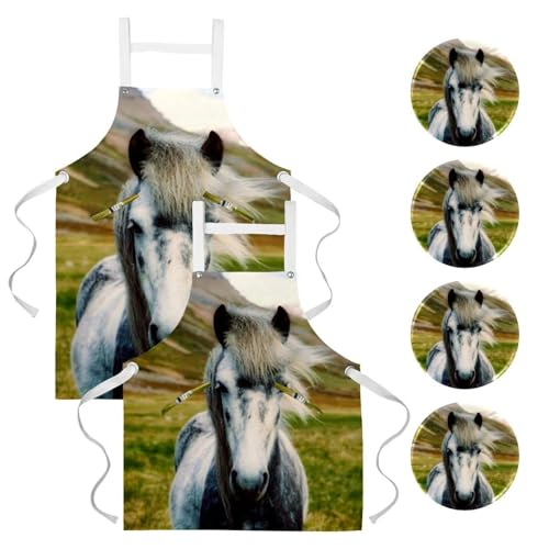 Tablier de serveuse pour restaurant et bar résistant aux taches avec motif cheval