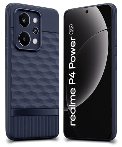 Image of WOW IMAGINE Back Cover for Realme P4 Power 5G | Realme Narzo Power 5G with Hexa Cube Design | Ultra Slim Soft Rubberised Case | Inner Velvet Fabric | Flexible Mobile Case | Camera Protection - Blue