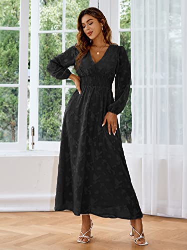 Image of Simplee Apparel Women's Boho Floral V Neck Formal Maxi Ruffle Dress Long Flowy Bridesmaid Wedding Party Evening Dress