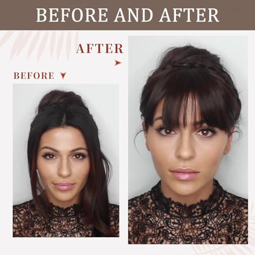 Ybymcai Clip In Bangs-100% Real Human Hair Bangs Clip Brown Black Clip On Bangs Hair Extensions Fake Bangs Human Hair French Bangs Hair Clip Fringe With Temples Hairpieces Curved Bangs For Daily Wear thumb #3