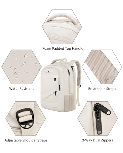 Image of MATEIN Extra Large Backpack for Women, 18 Inch TSA College Backpack with Multiple Compartments & Anti Theft Pocket, 50 L Fashion Work Computer Carryon for Business, Cream Beige
