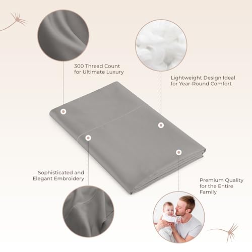 Image of Certified Organic Twin Flat Sheet Only - 100% Organic Cotton Top Sheet with Luxurious Soft and Breathable 300 Thread Count Sateen Weave Finish - GOTS & Fairtrade Certified (Stone, Twin)