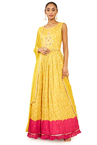 Robe en soie jaune imprimé abstrait de luxe fluide Soch pour femme