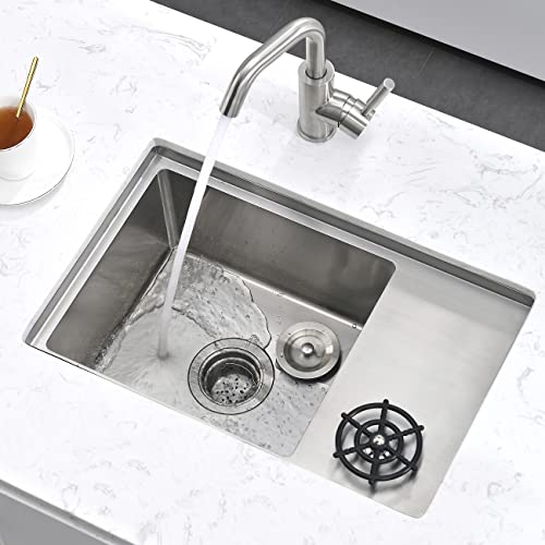 Undermount Kitchen Bar Sink With Glass Rinser, Scamall 25 X 15 X 9 Inches Undermount Stainless Steel Bar Sink With Glass Cup Washer Sm015Sbg #TOP2