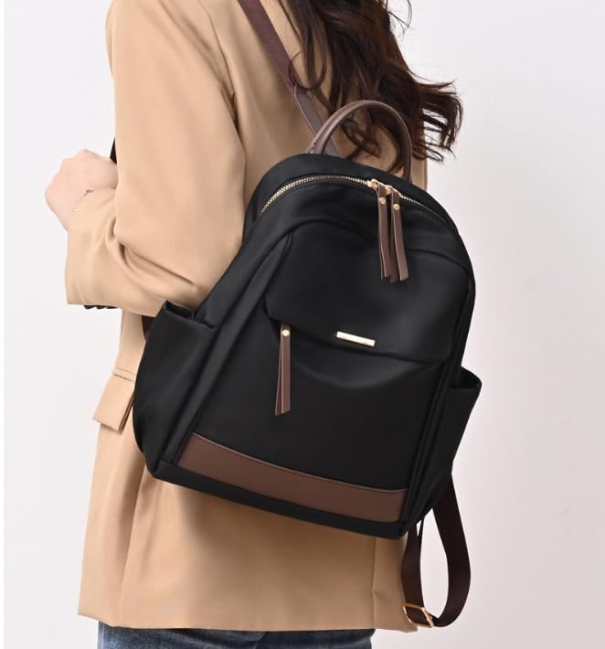 Fashion Backpack with Brown Trim, Water-Resistant Nylon, Multiple Compartments, Backpack, versatile travel backpack (Black)4